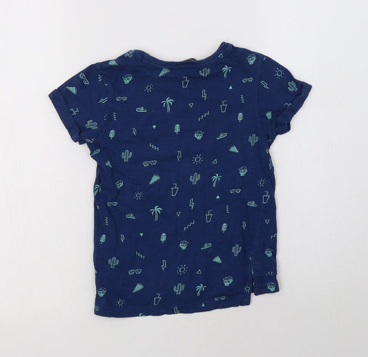 George Boys Blue Geometric Cotton Basic T-Shirt Size 4-5 Years Crew Neck