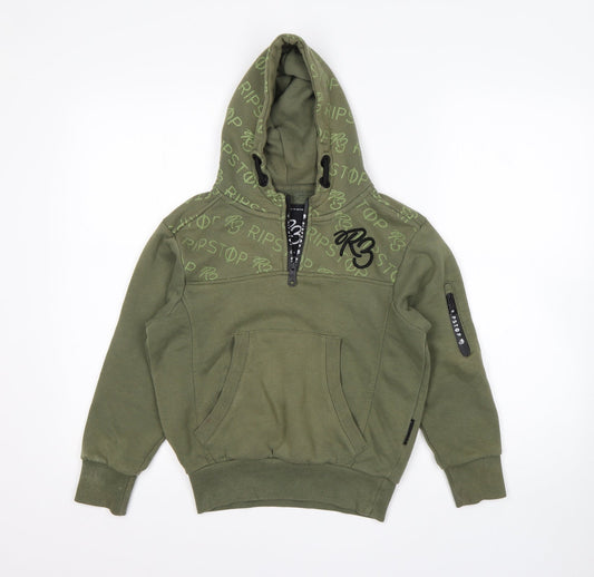 S3 Boys Green  Cotton Pullover Hoodie Size S