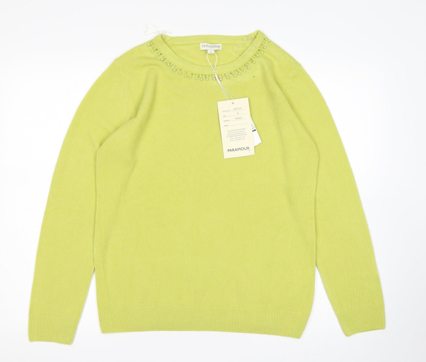Paramour Womens Green Round Neck  Acrylic Pullover Jumper Size M