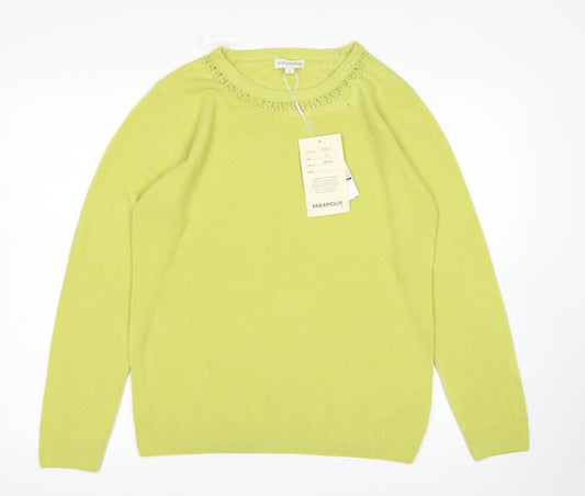 Paramour Womens Green Round Neck  Acrylic Pullover Jumper Size M
