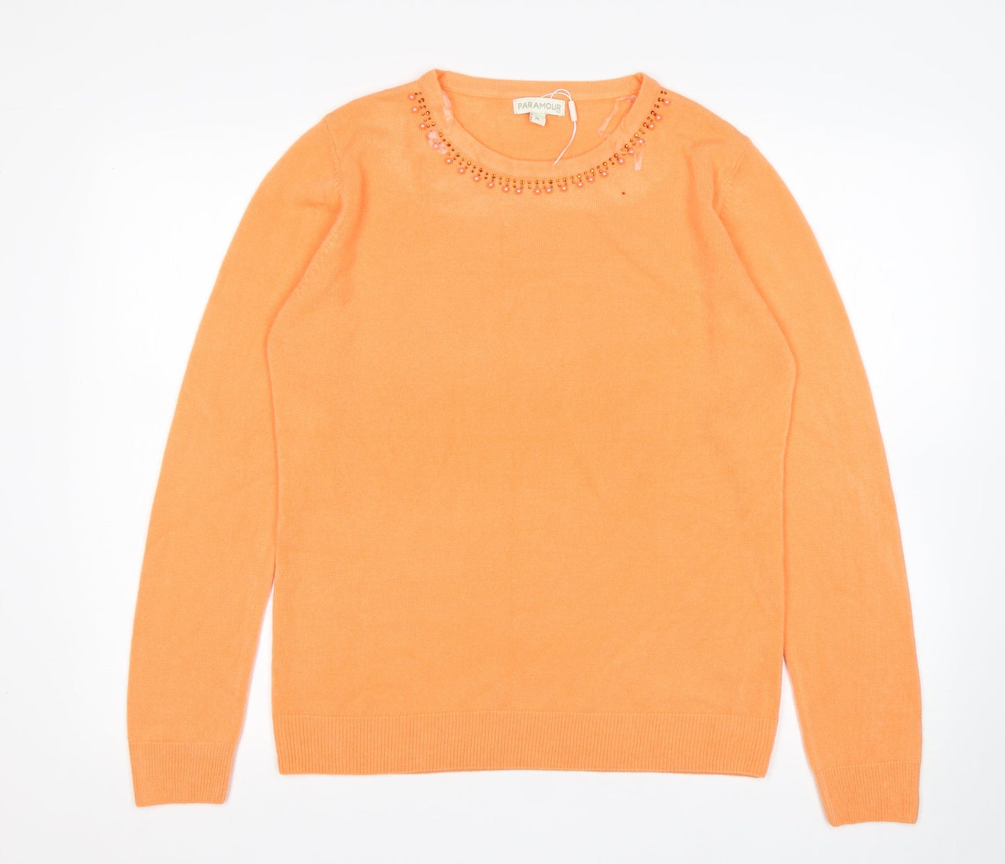 Paramour Womens Orange Round Neck  Acrylic Pullover Jumper Size M