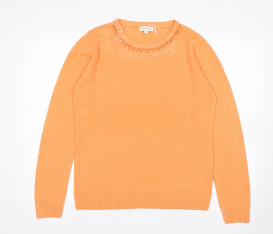 Paramour Womens Orange Round Neck  Acrylic Pullover Jumper Size M