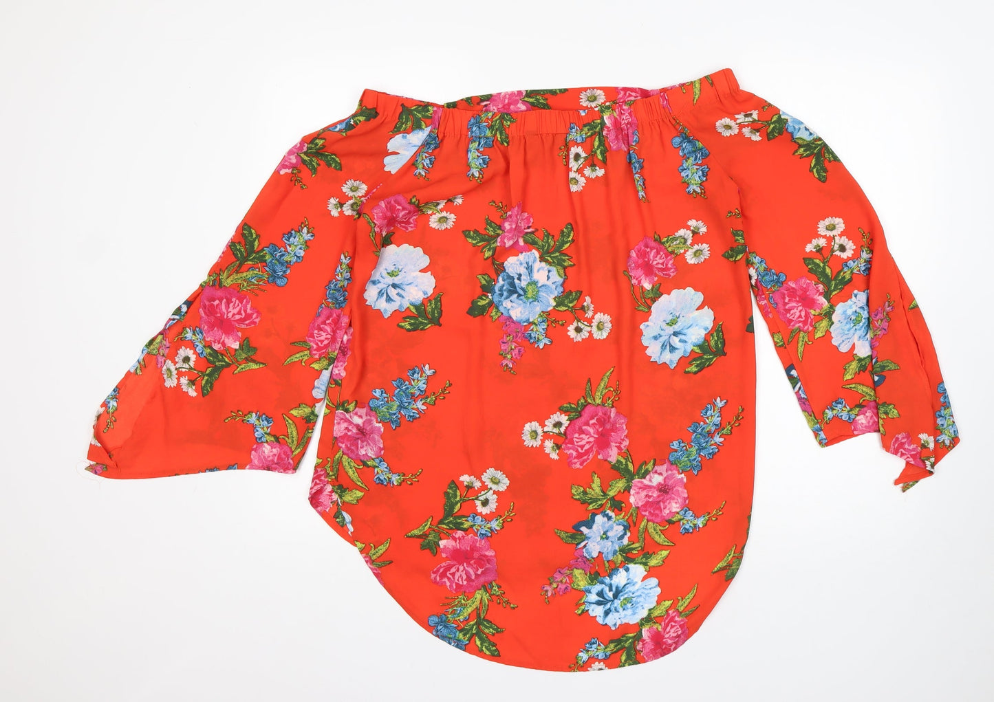 New Look Womens Multicoloured Floral Polyester Basic Blouse Size 10 Boat Neck