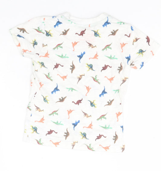 NEXT Girls White Animal Print Cotton Basic T-Shirt Size 9-12 Months Round Neck  - Dinosaurs