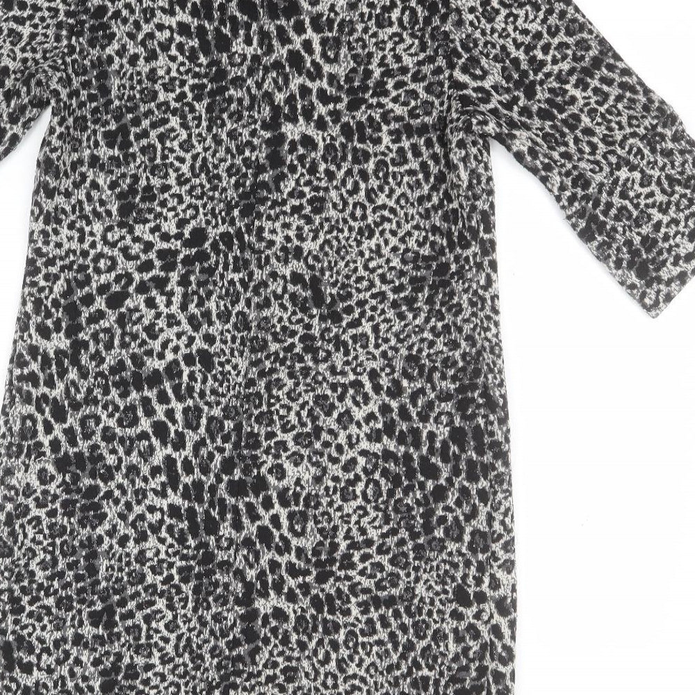 Dorothy Perkins Womens Grey Animal Print Polyester Pencil Dress  Size 10  Round Neck