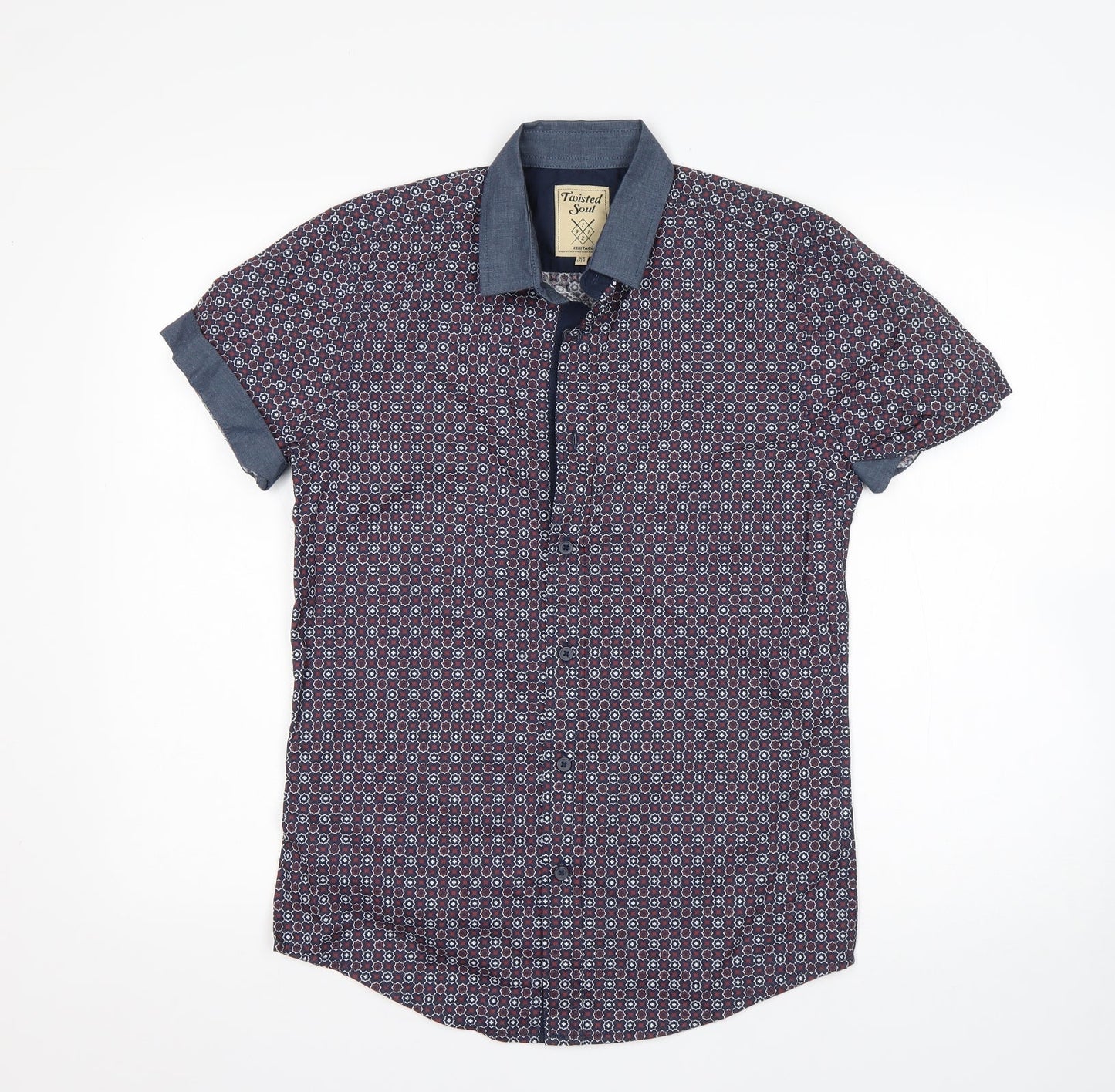 Twister soul Mens Multicoloured Geometric Cotton  Button-Up Size XS Collared