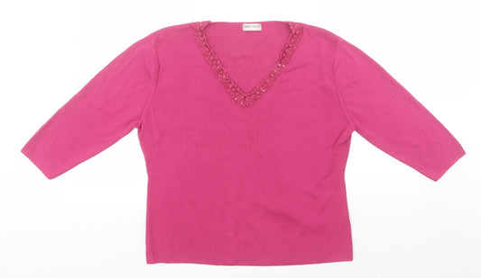Bonmarché Womens Pink Round Neck  Viscose Pullover Jumper Size L