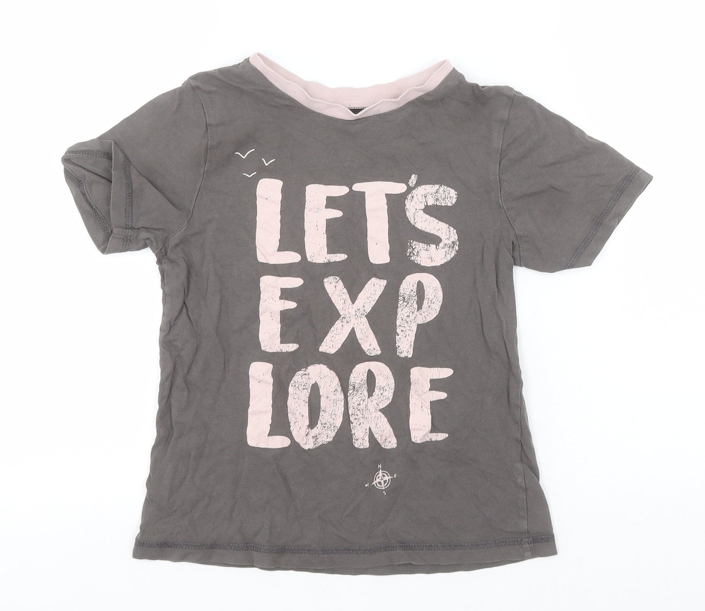 George Boys Grey  Cotton Basic T-Shirt Size 7-8 Years Round Neck  - Let's Explore