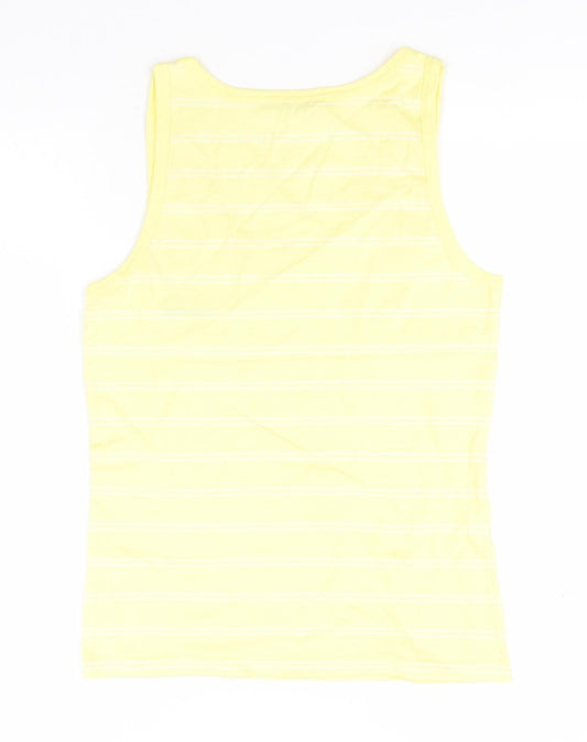 Dunlop Womens Yellow Striped Cotton Basic Tank Size 12 Round Neck