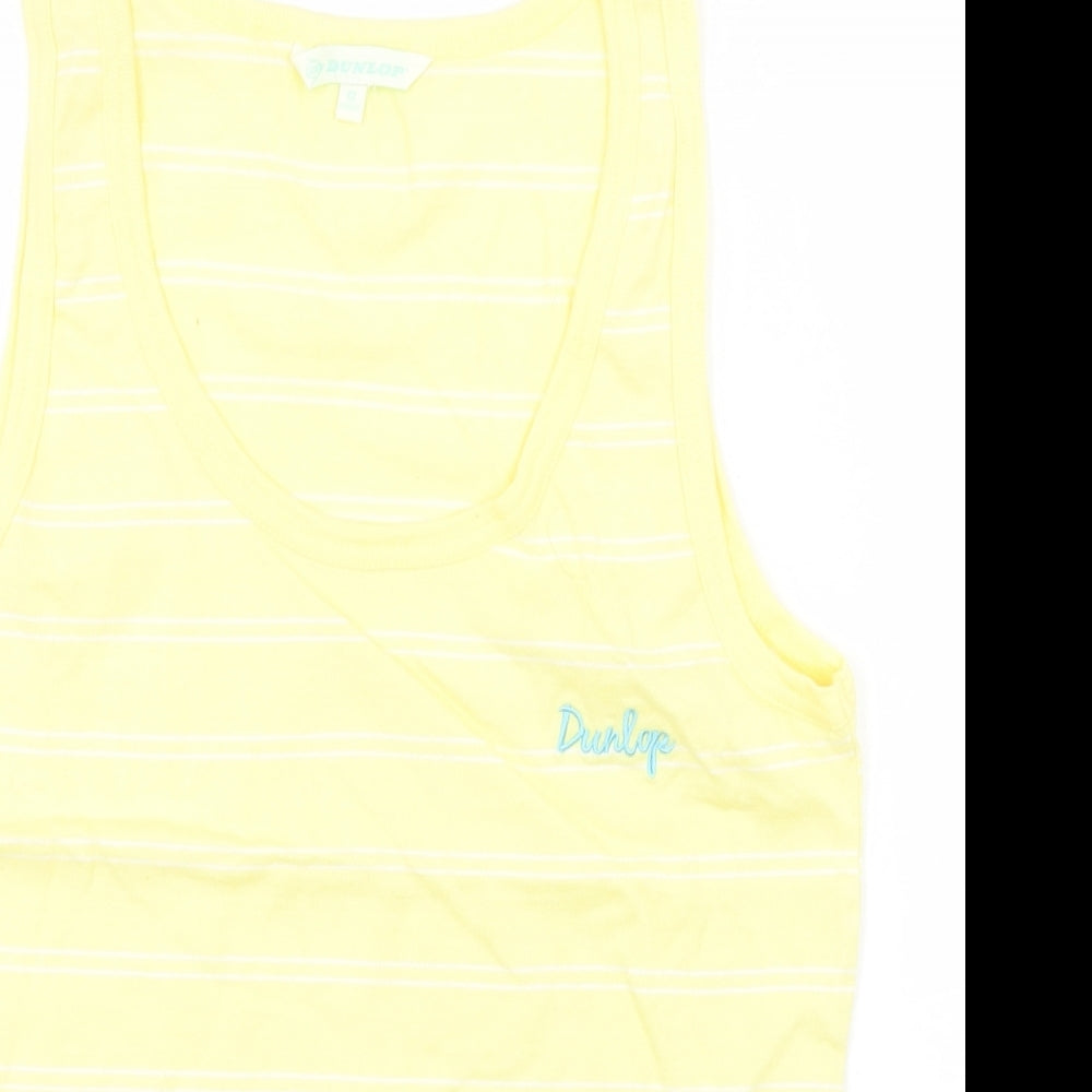 Dunlop Womens Yellow Striped Cotton Basic Tank Size 12 Round Neck