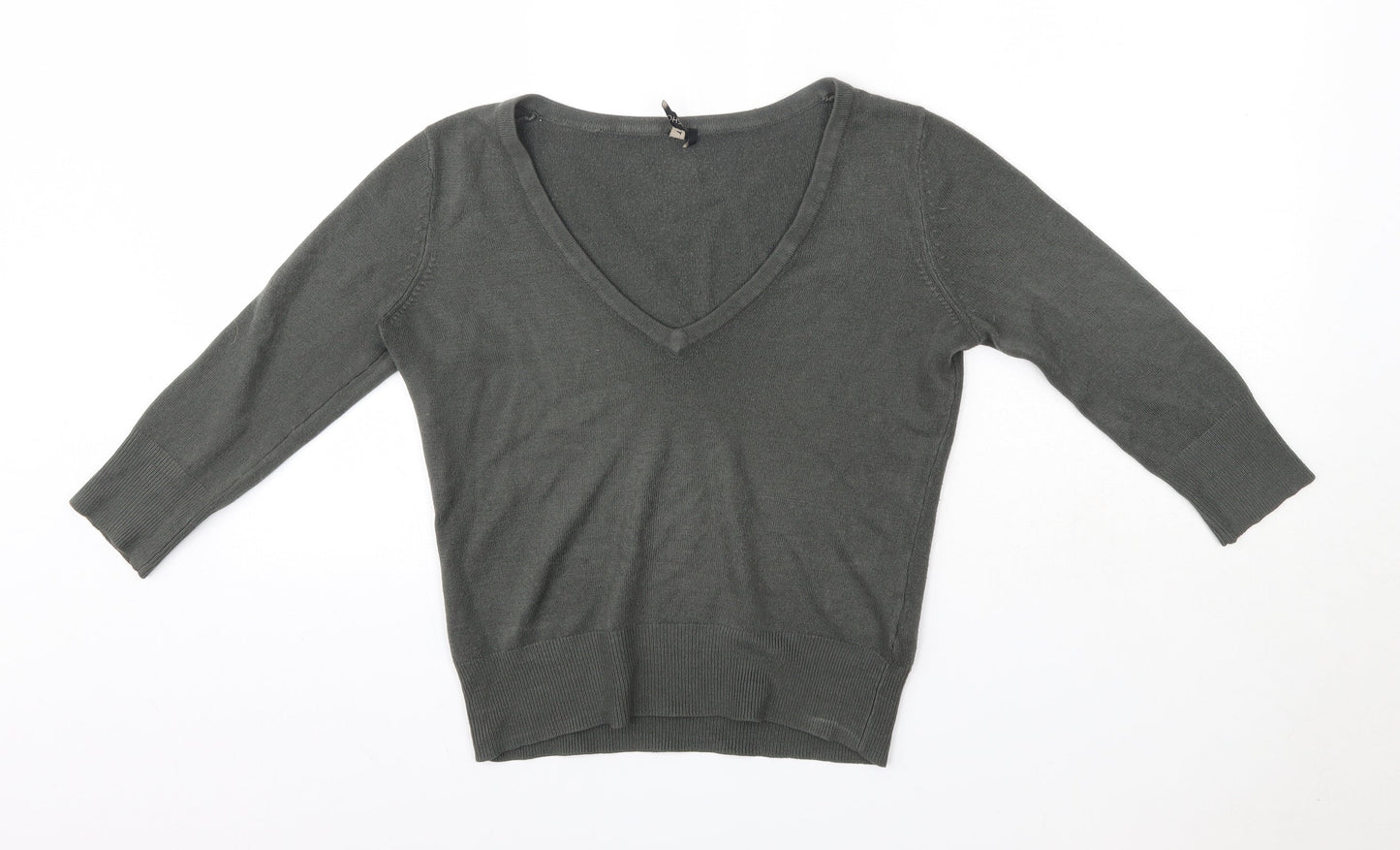 Topshop Womens Grey V-Neck  Acrylic Pullover Jumper Size 8