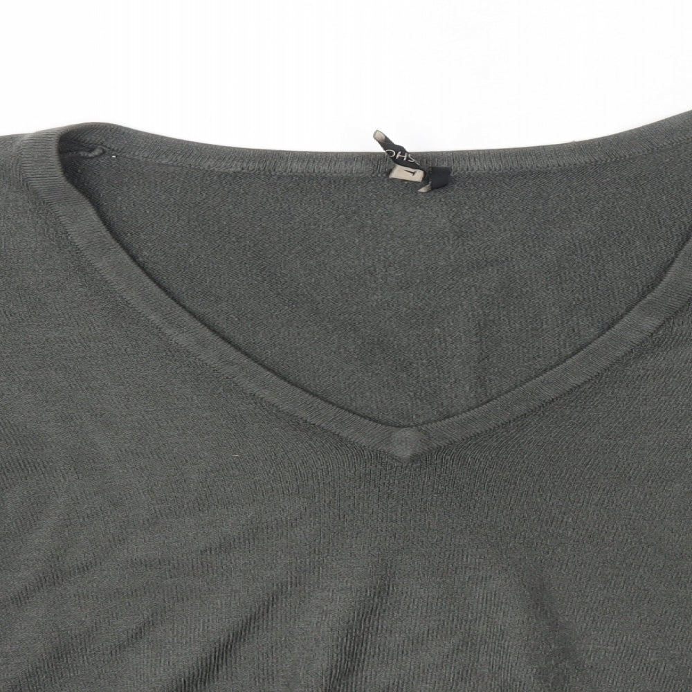 Topshop Womens Grey V-Neck  Acrylic Pullover Jumper Size 8