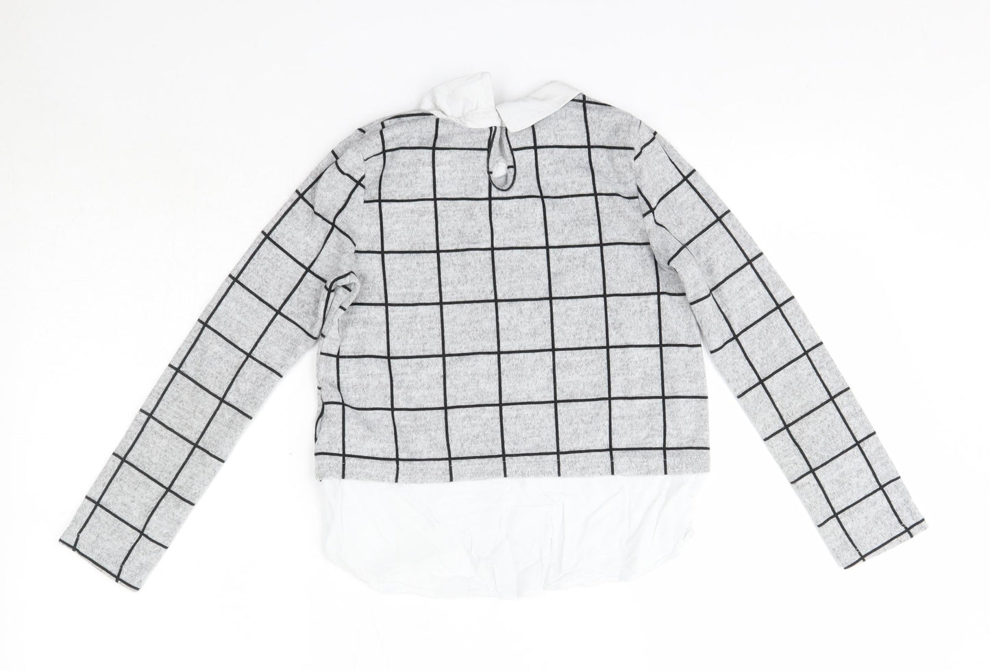 YD Girls Grey Collared Check Polyester Pullover Jumper Size 9-10 Years