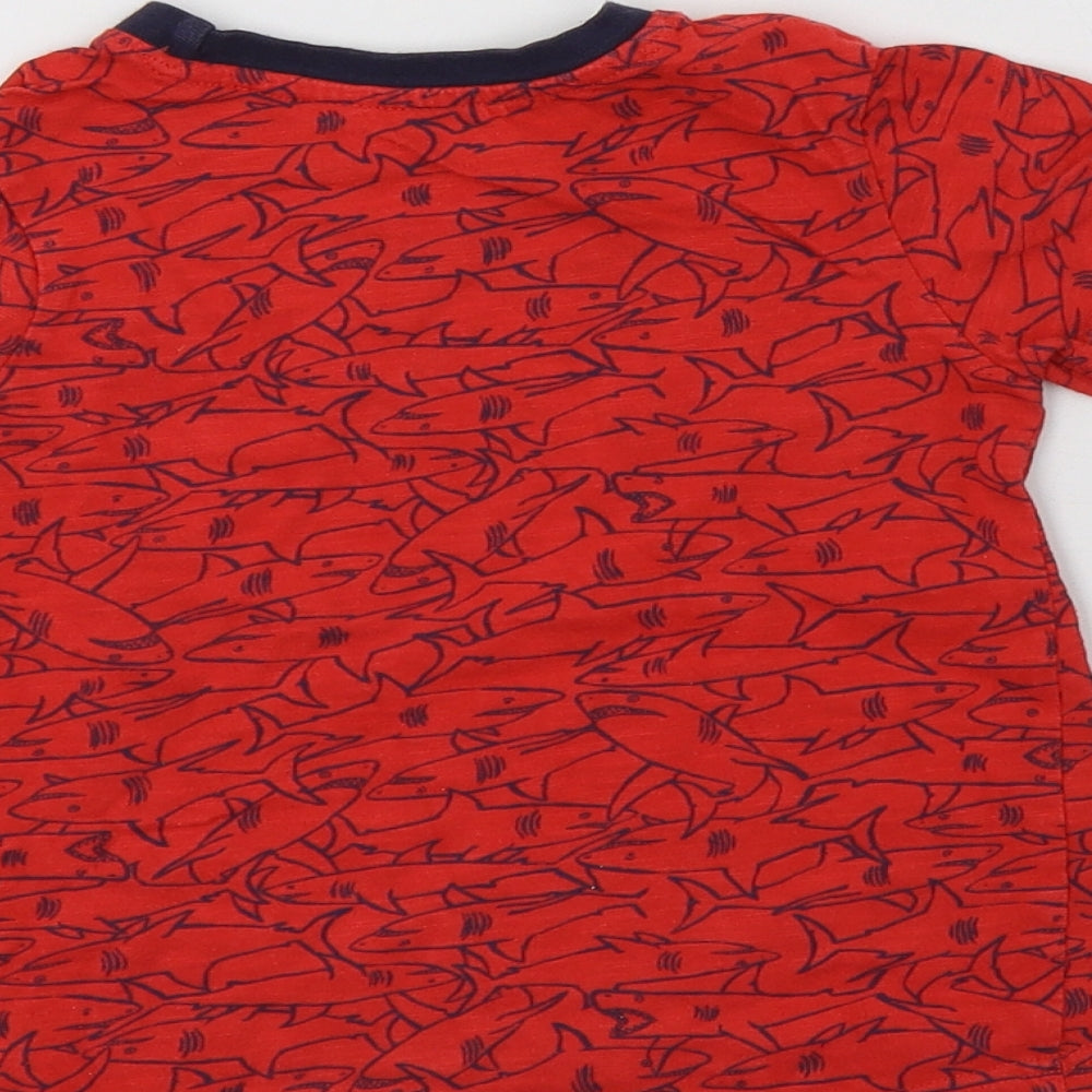 Nutmeg Baby Red Geometric Cotton Basic T-Shirt Size 18-24 Months Crew Neck  - Shark Print