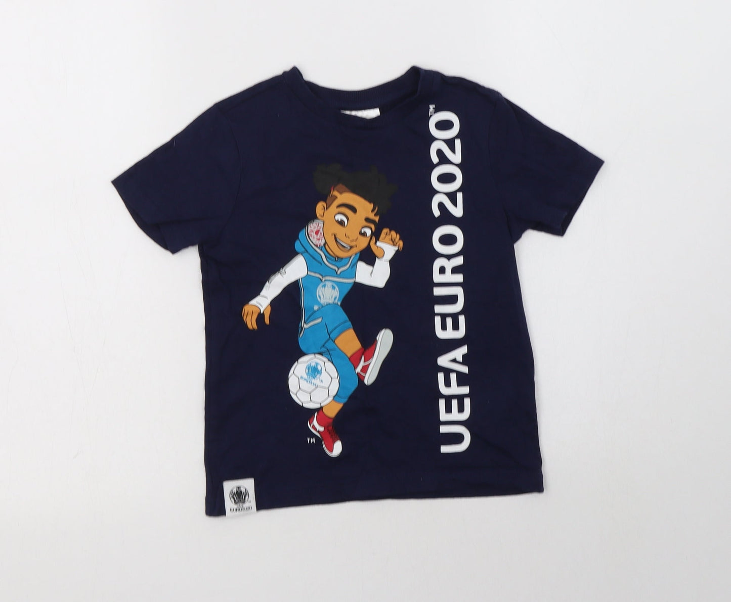 F&F Boys Blue  Cotton Basic T-Shirt Size 4-5 Years Crew Neck  - Euro 2020