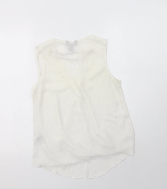 New Look Womens White  Polyester Basic Blouse Size 8 V-Neck - Neckline Detail