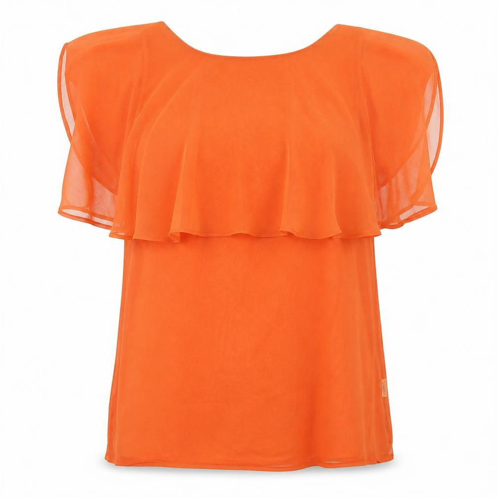 Vanessa Tong Womens Orange  Polyester Basic Blouse Size 12 Round Neck