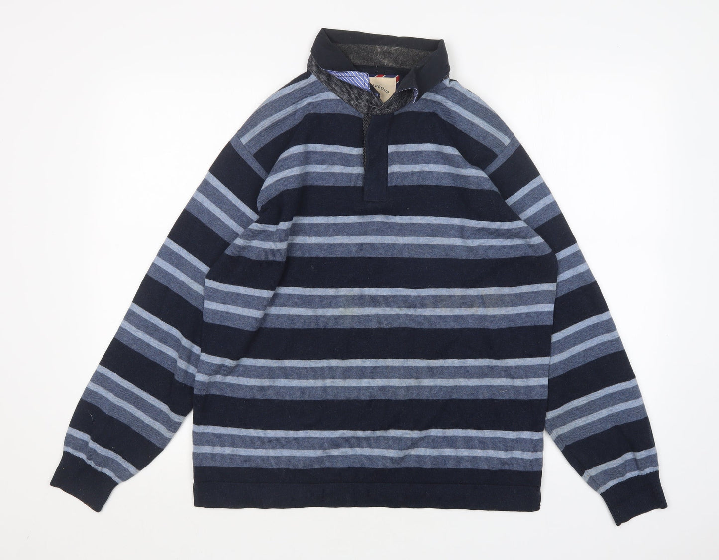 M&S Mens Multicoloured Collared Striped Cotton Pullover Jumper Size M