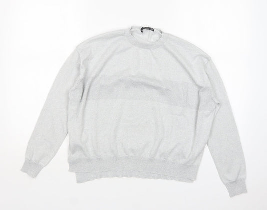 Mango Womens Silver Round Neck  Viscose Pullover Jumper Size S