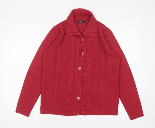 BM Womens Pink Collared  Acrylic Cardigan Jumper Size S
