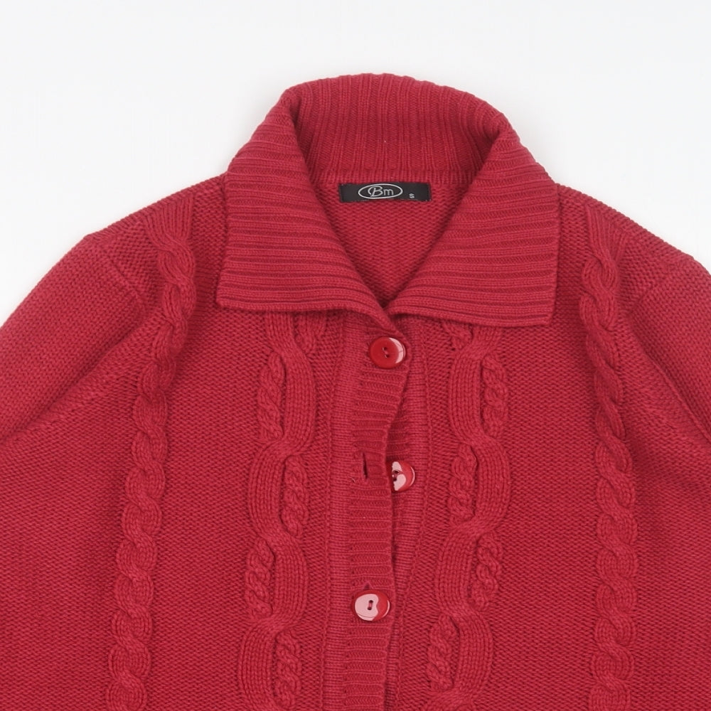 BM Womens Pink Collared  Acrylic Cardigan Jumper Size S