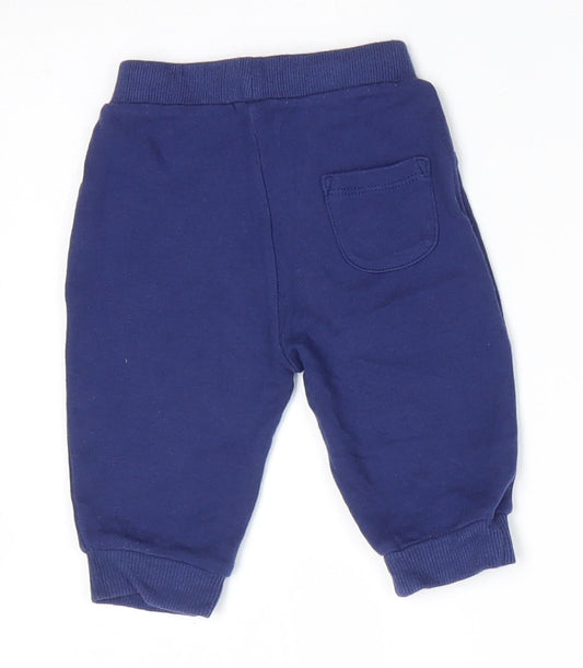 Matalan Boys Blue  Cotton Jogger Trousers Size 3-6 Months  Drawstring - Mid Blue Back Pocket