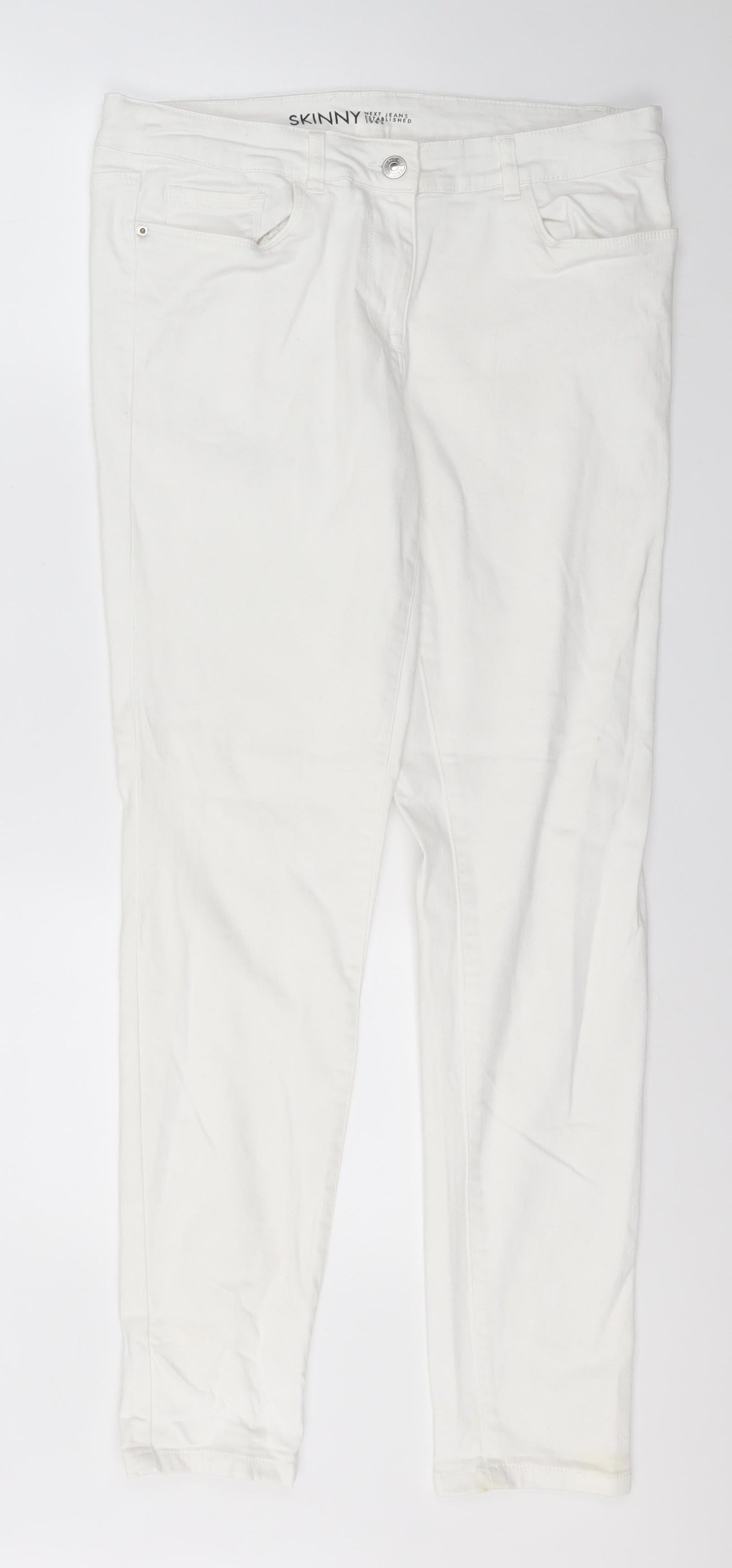 NEXT Womens White  Cotton Skinny Jeans Size 12 L29 in Regular
