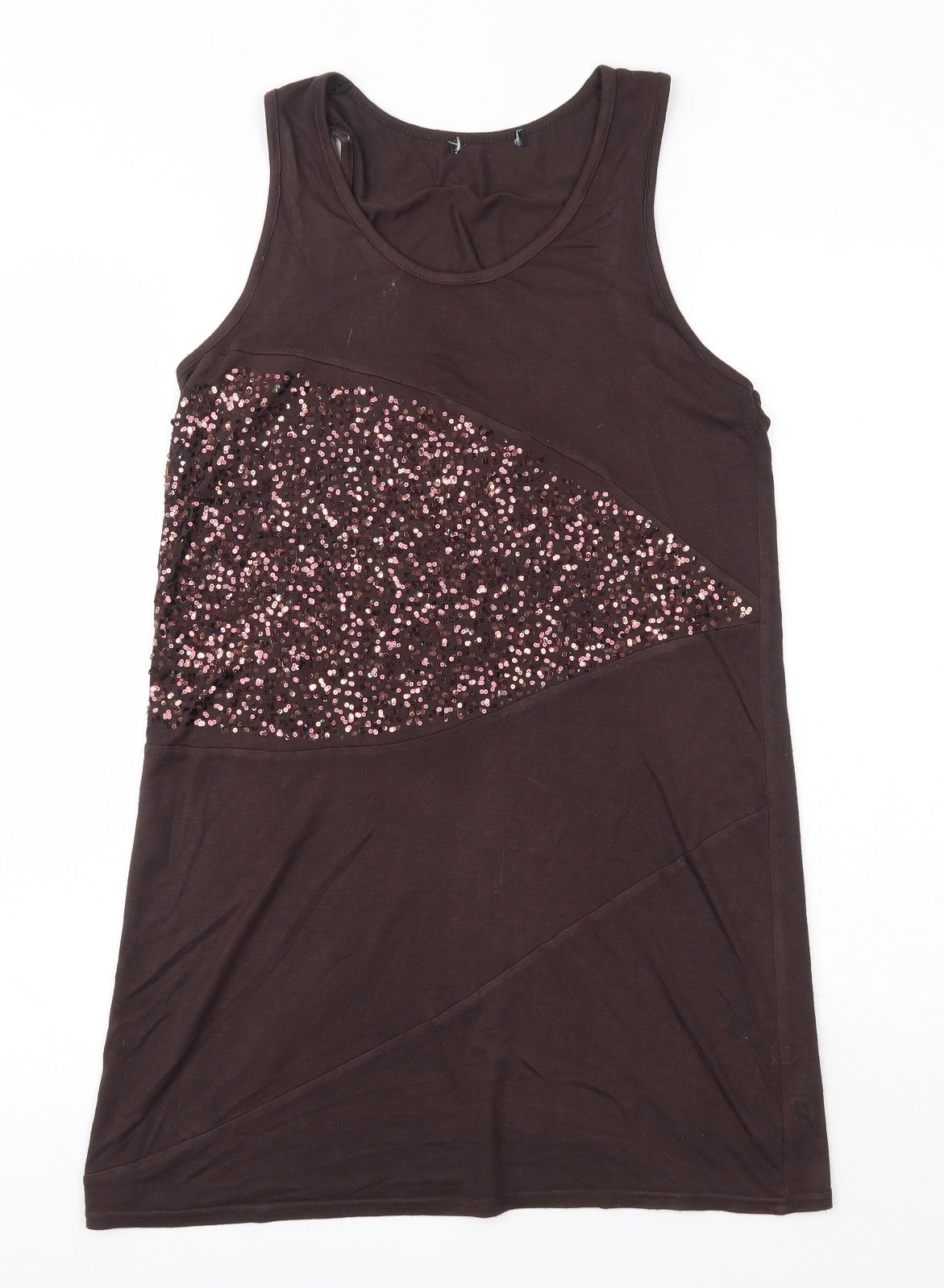 Preworn Womens Brown  Viscose Tank Dress  Size 10  Round Neck