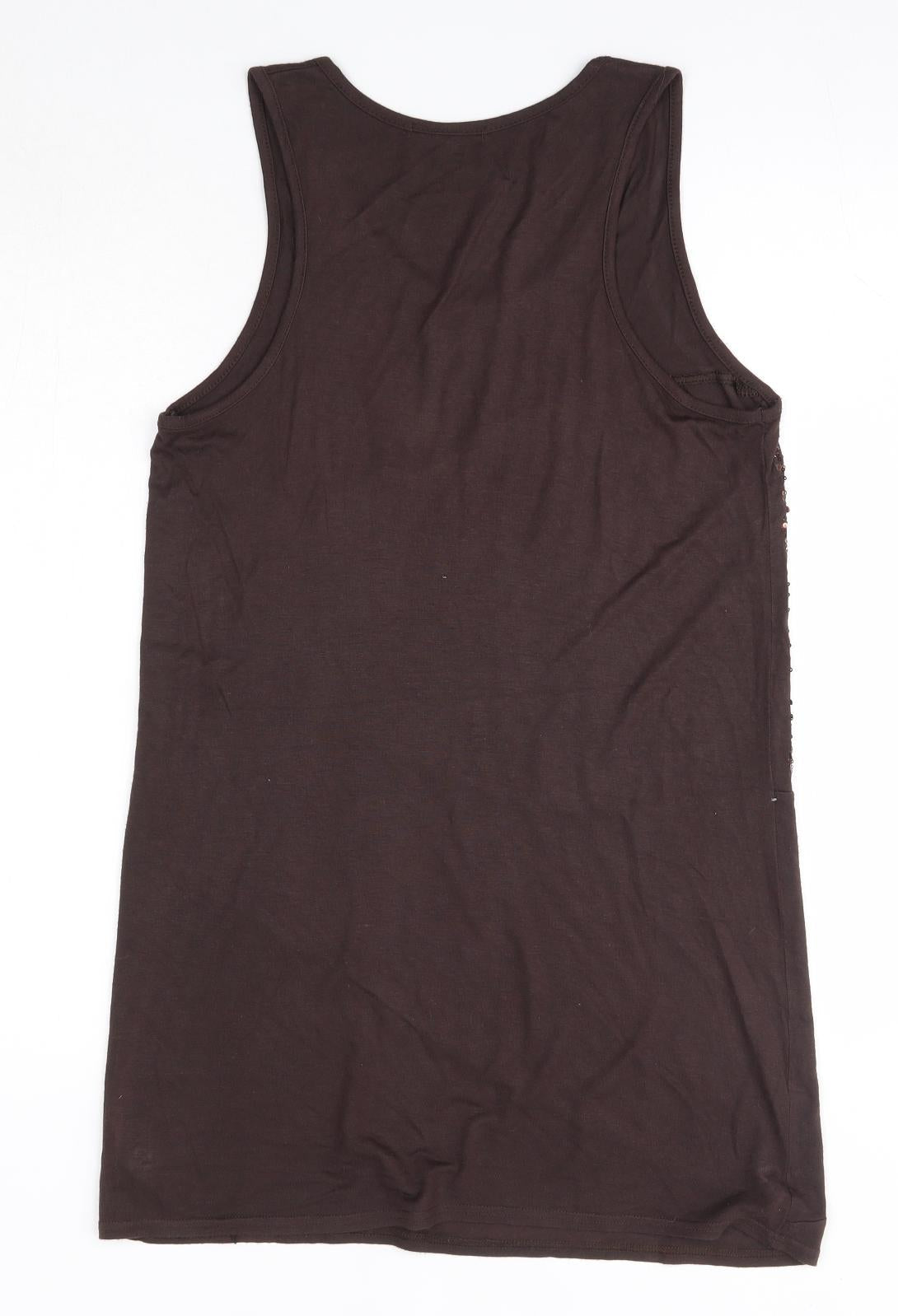 Preworn Womens Brown  Viscose Tank Dress  Size 10  Round Neck
