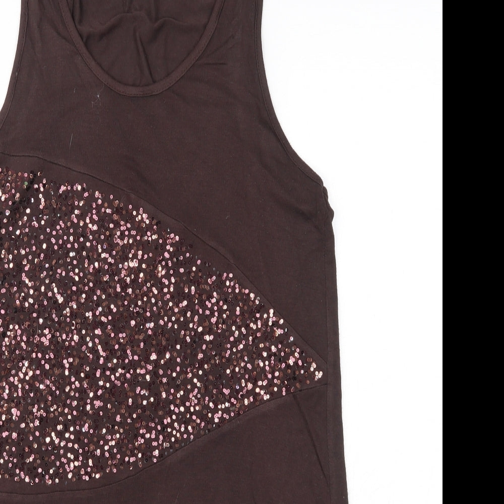 Preworn Womens Brown  Viscose Tank Dress  Size 10  Round Neck