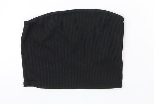 PRETTYLITTLETHING Womens Black  Polyester Basic Blouse Size 4 Off the Shoulder - Bandeau