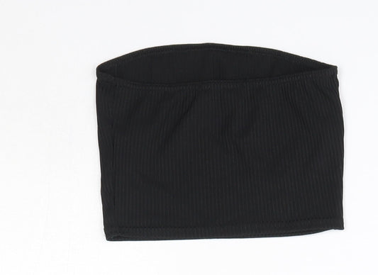 PRETTYLITTLETHING Womens Black  Polyester Basic Blouse Size 4 Off the Shoulder - Bandeau
