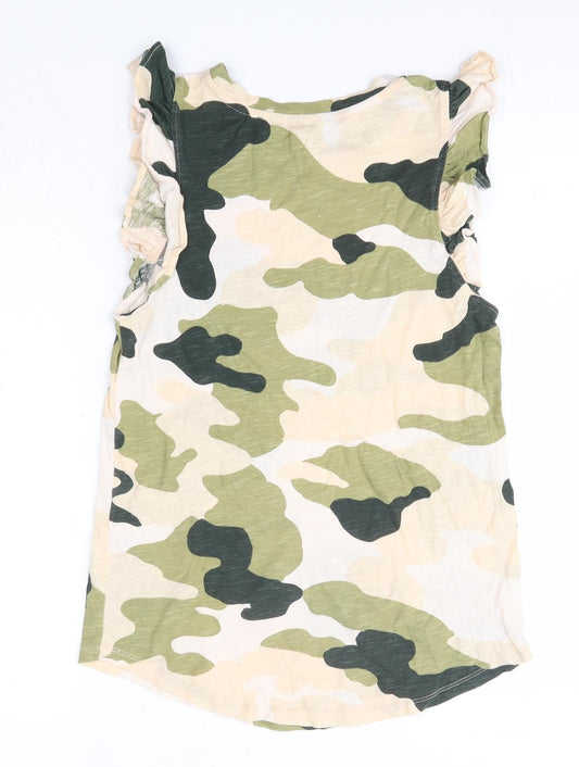 River Island Womens Multicoloured Camouflage 100% Cotton Basic Blouse Size 6 Round Neck
