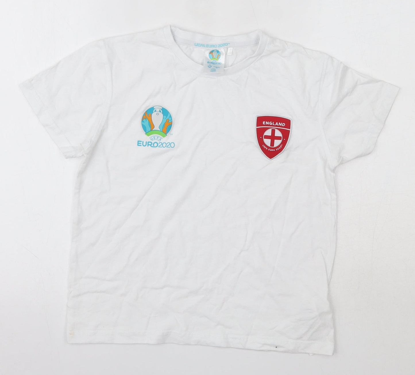 UEFA Euro 2020 Boys White  100% Cotton Basic T-Shirt Size 11-12 Years Round Neck