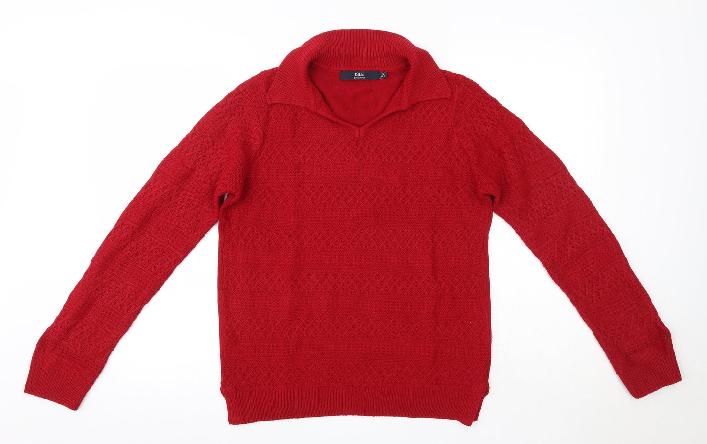Isle Womens Red Collared  Acrylic Pullover Jumper Size S