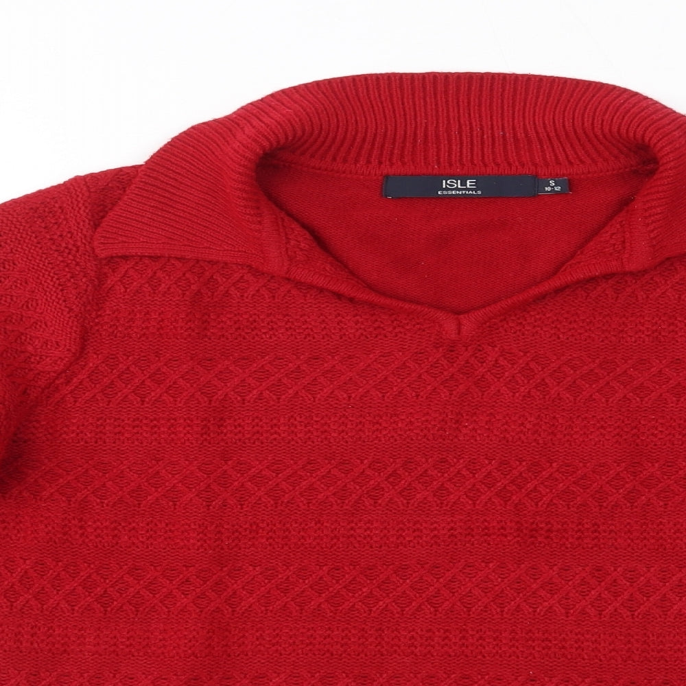 Isle Womens Red Collared  Acrylic Pullover Jumper Size S