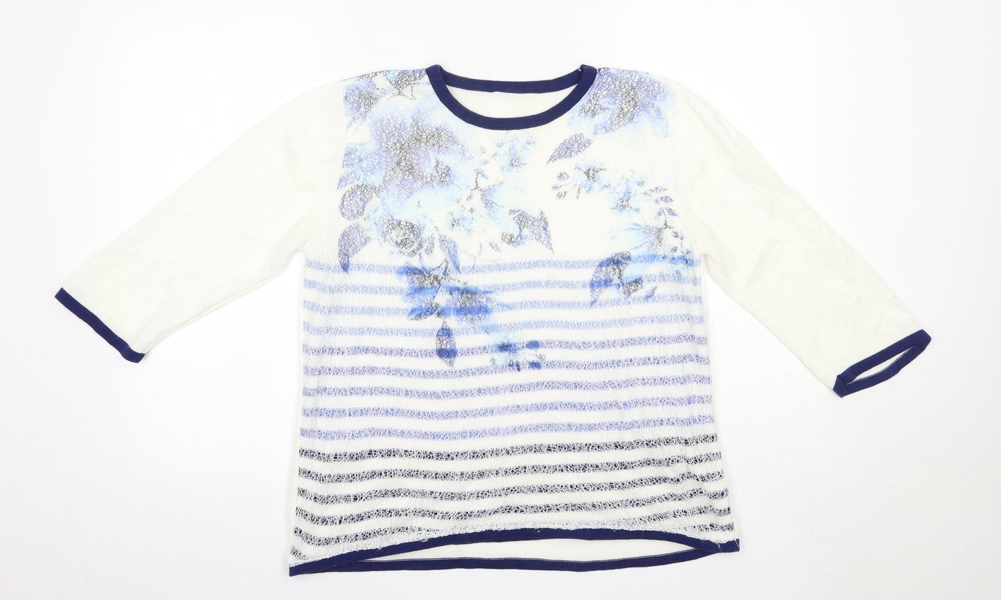 Preworn Womens Blue Round Neck Floral Acrylic Pullover Jumper Size M   - Striped