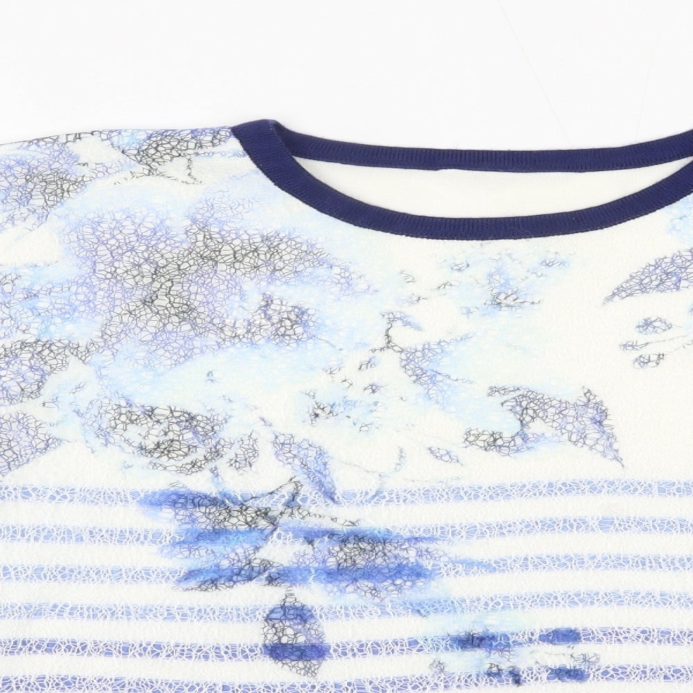 Preworn Womens Blue Round Neck Floral Acrylic Pullover Jumper Size M   - Striped
