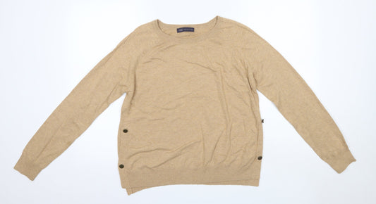 M&S Womens Brown Round Neck  Cotton Pullover Jumper Size M