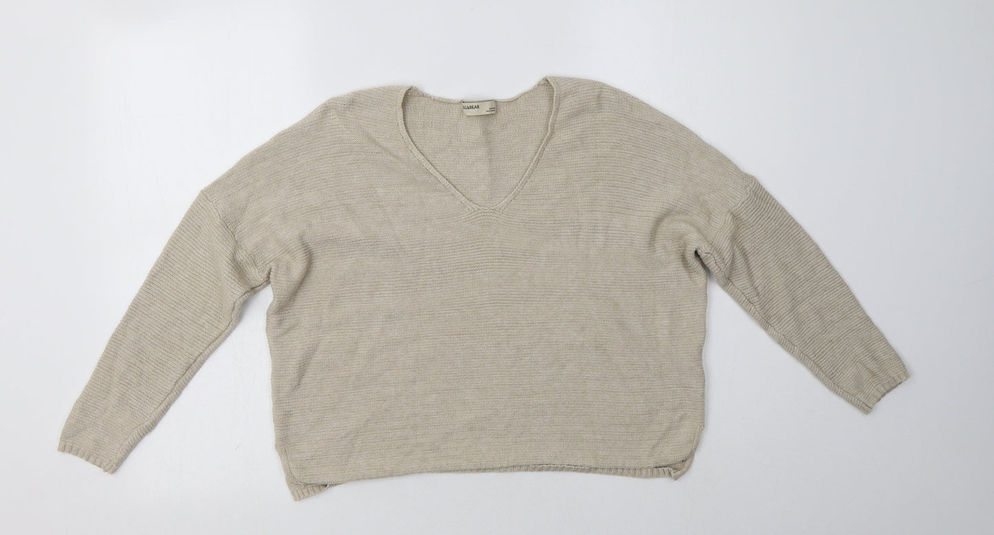 Pull & Womens Beige V-Neck  Viscose Pullover Jumper Size XS