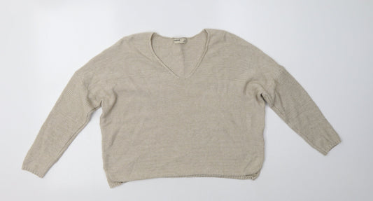 Pull & Womens Beige V-Neck  Viscose Pullover Jumper Size XS