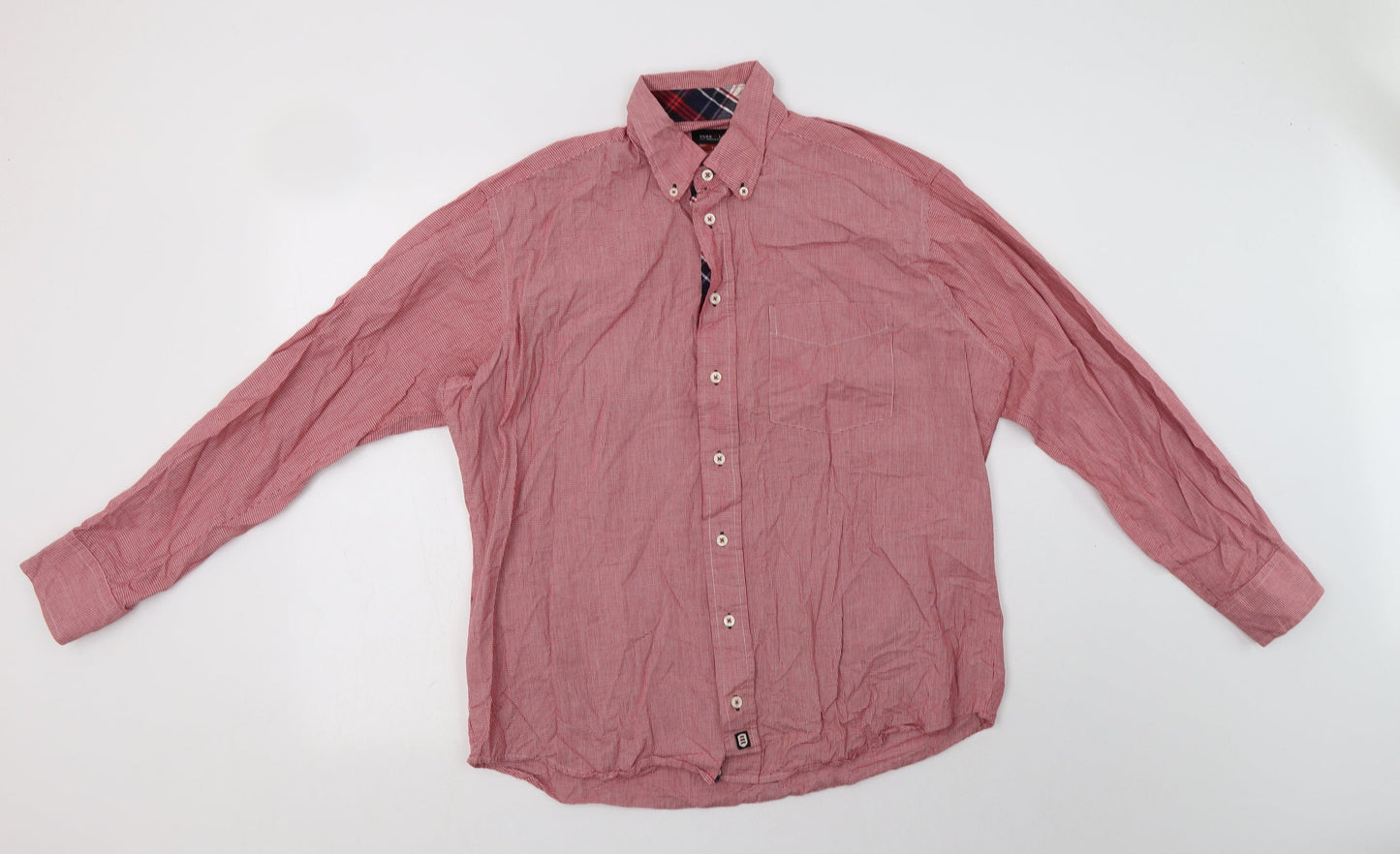 Park Lane Mens Red Check Cotton  Button-Up Size L Collared Button