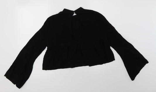 Young Bohemians Womens Black Geometric Viscose Basic Blouse Size 10 Mock Neck