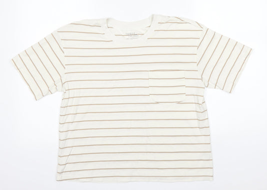 Time AND Tru Womens White Striped Cotton Basic T-Shirt Size 8 Round Neck