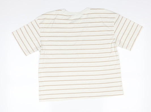 Time AND Tru Womens White Striped Cotton Basic T-Shirt Size 8 Round Neck