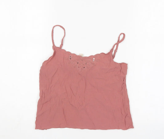 H&M Womens Pink  Viscose Cropped Tank Size 6 V-Neck