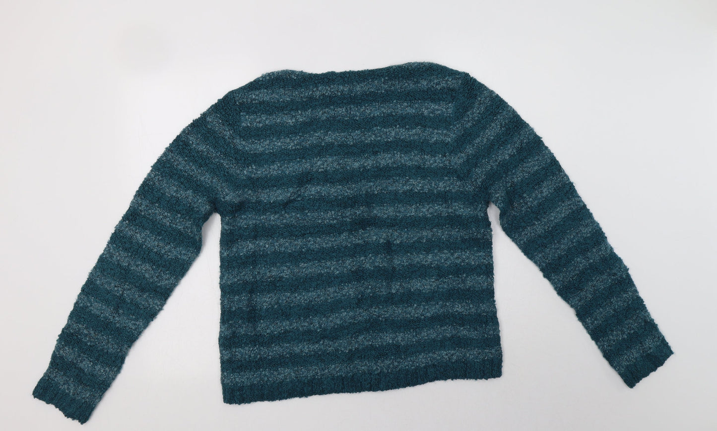 M&Co Womens Green Crew Neck Striped Polyester Pullover Jumper Size 16