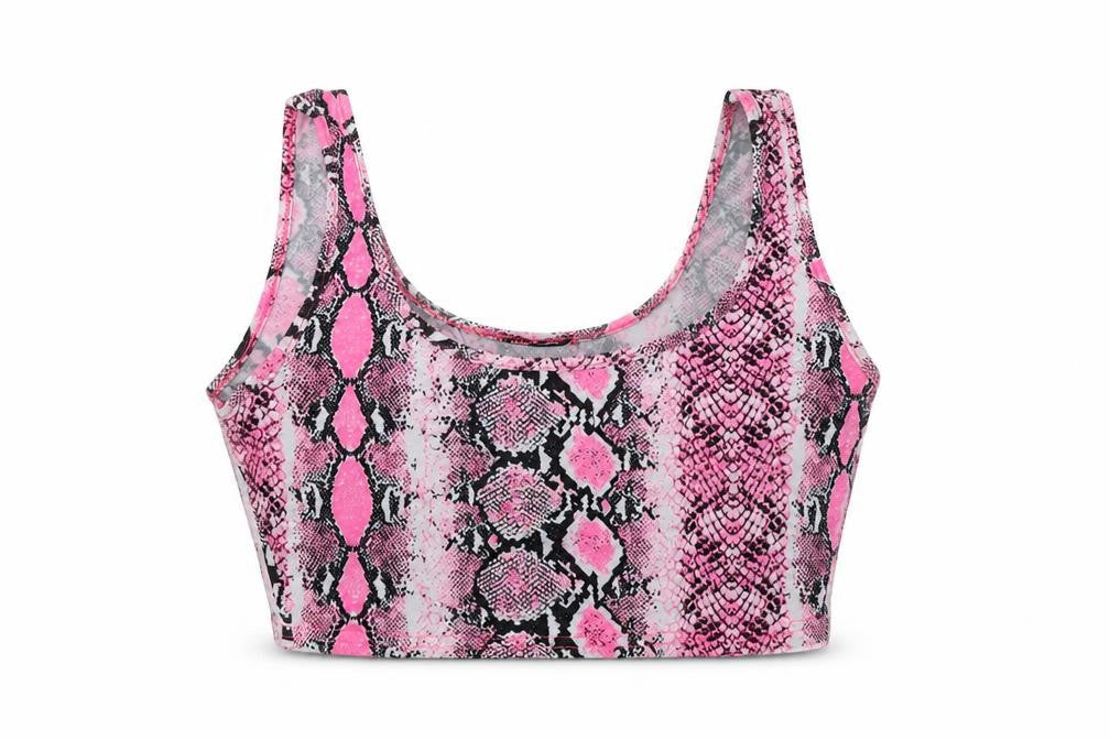 PRETTYLITTLETHING Womens Pink Animal Print Viscose Cropped Tank Size 8 Scoop Neck