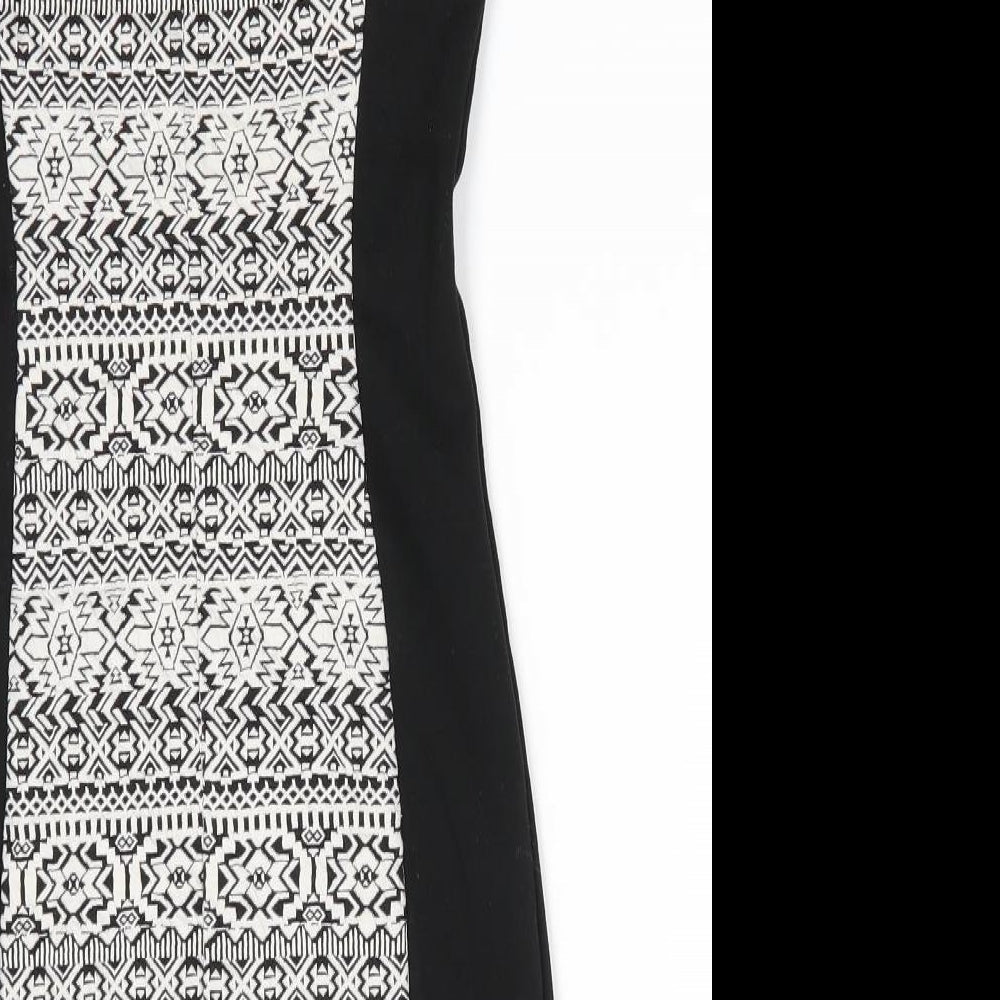 Divided Womens Black Geometric Polyester Bodycon  Size 8  Round Neck Zip - Geometric panel front & back