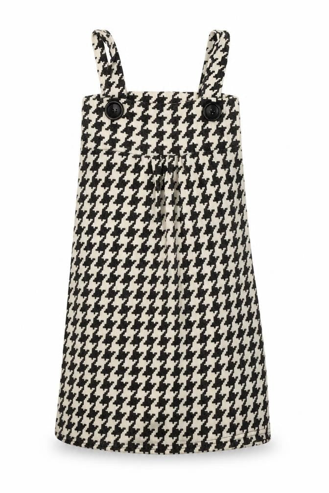 Preworn Womens Ivory Houndstooth Acrylic Pinafore/Dungaree Dress  Size S  Square Neck
